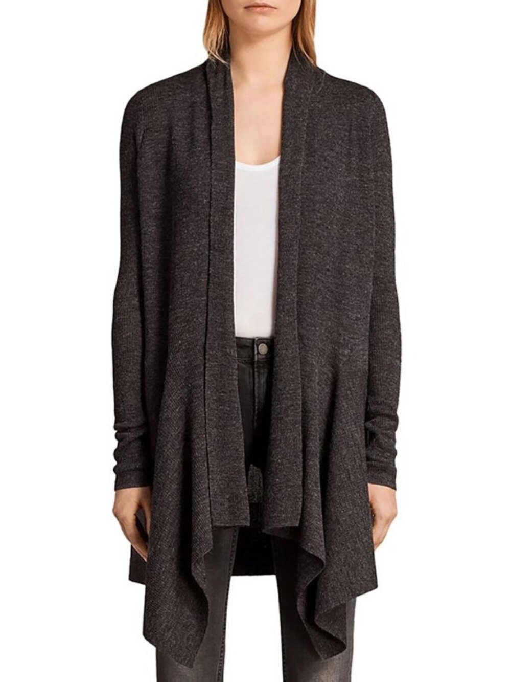 AllSaints NWT Dark Gray Open-Front Long Cardigan